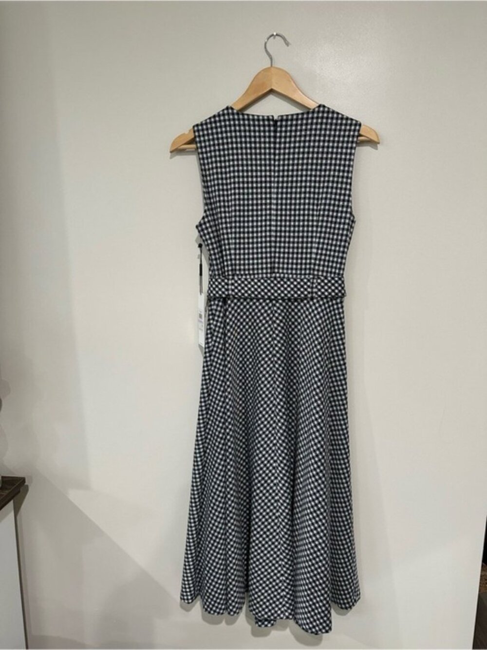Calvin Klein Gingham Midi Dress Black White Tie Waist Size 6 Cottagecore - Picture 3 of 12